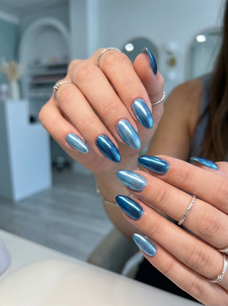 Blue Chrome Summer Nails